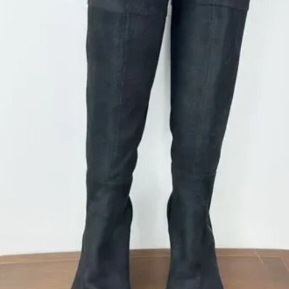 Cole Haan Davenport Tall Black Pebbled Nubuck Leather Stacked Block Heel Boots - Picture 8 of 9